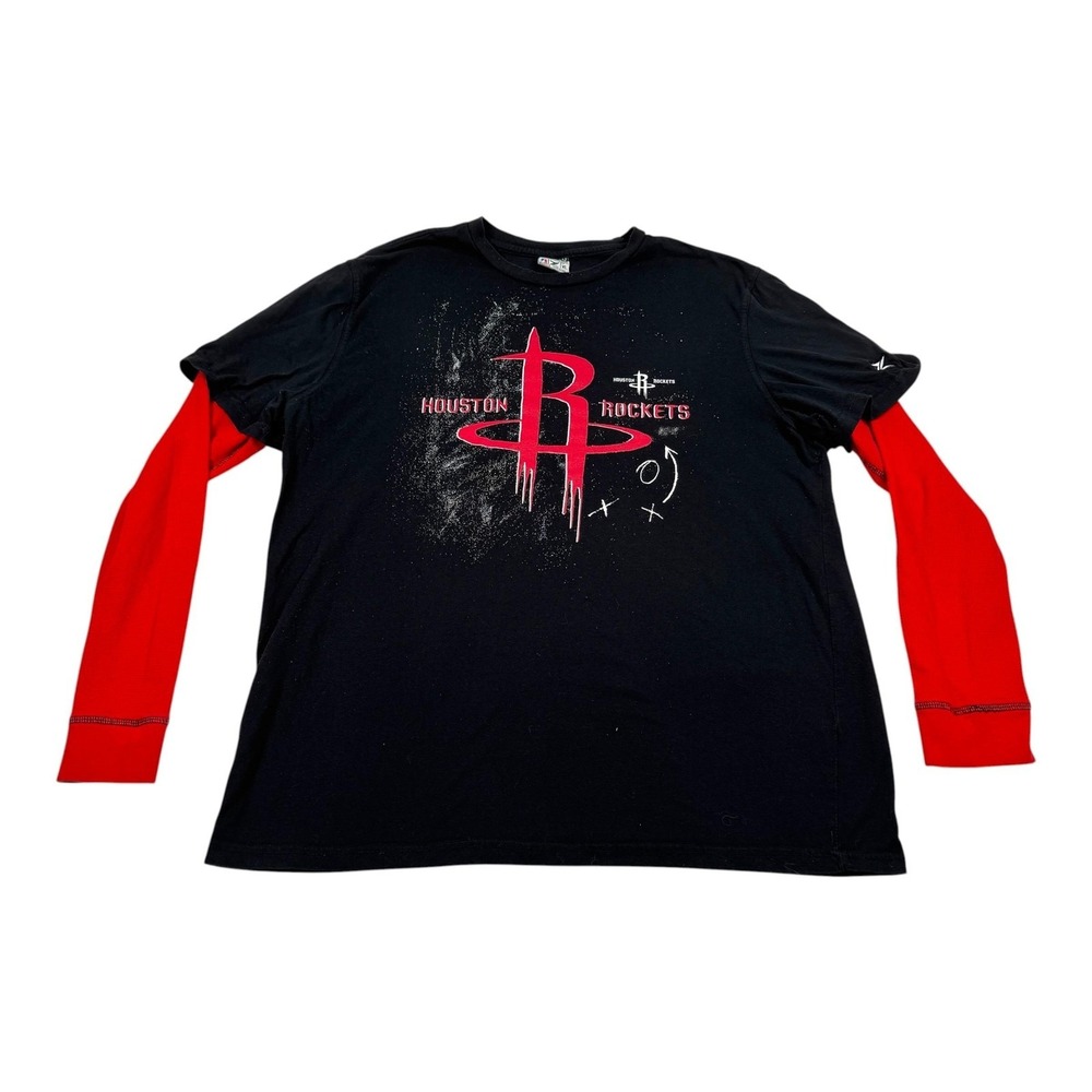 Y2K Houston Rockets Shirt Mens Large Black Red NBA Basketball Zipway Long Sleeve